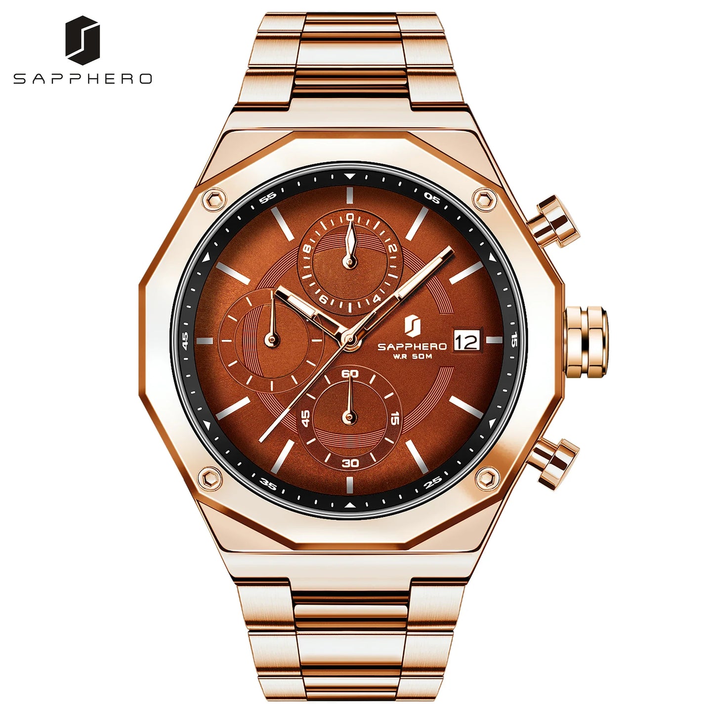 SAPHERO Orologio Cronografo Uomo al Quarzo 5ATM Impermeabile Acciaio Inox con Data, Regalo Perfetto per Padre, Marito, Fidanzato per Natale, Compleanno, San Valentino