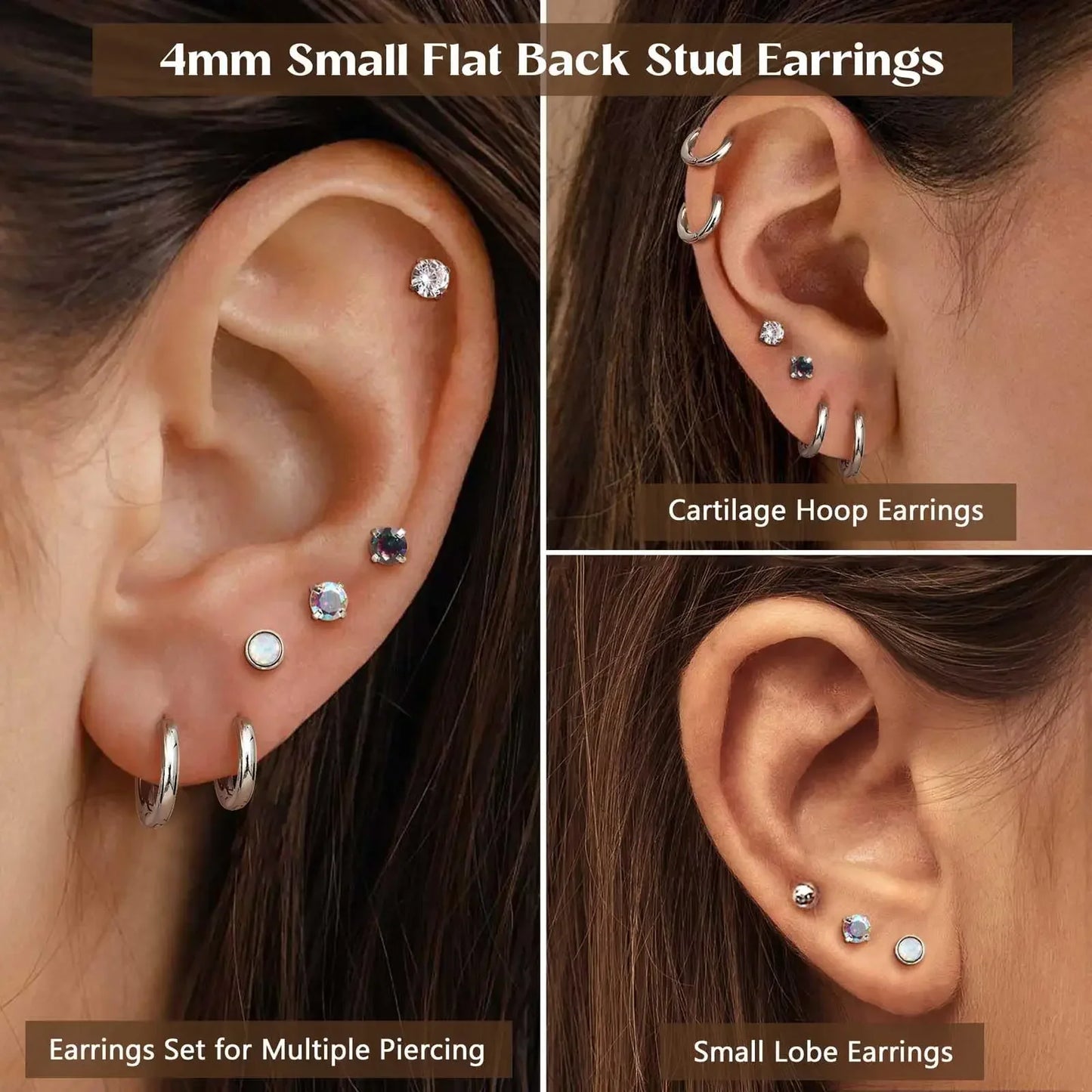 Set di 6 Paia di Orecchini per Piercing Multipli, Piccoli Orecchini a Cerchio, Orecchini a Perno con Zirconi, Opale e Perla per Donne