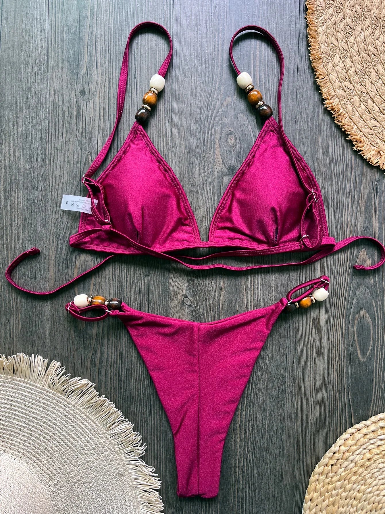 Sexy marrone bikini set 2026 donne perle cinturino foro fuori reggiseno push up perizoma costume da bagno brasiliano spiaggia costume da bagno micro costumi da bagno
