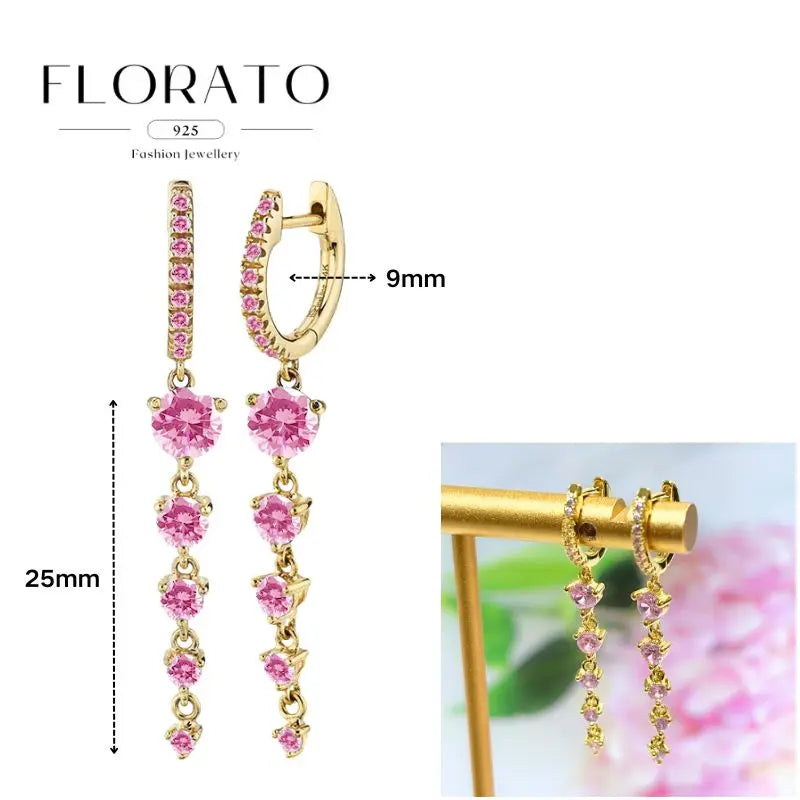 Lussuosa geometria 925 orecchio in argento sterling Ago rosa serie zircone orecchini a cerchio pendenti dolce moda regali di gioielli da sposa