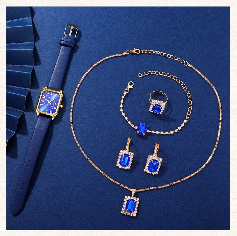Orologi da donna quadrati di moda di lusso Orologio da polso al quarzo da donna di marca Classico semplice Femme Cinturino in pelle blu Relogio Feminino