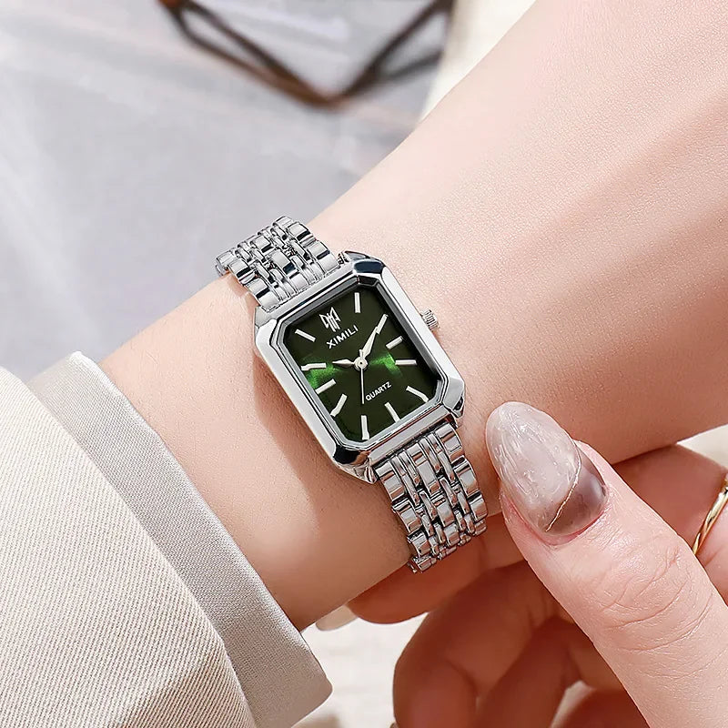 2025 Orologio da polso con cinturino in acciaio inossidabile di marca calda Orologio da polso al quarzo regalo di lusso da donna Orologio da polso al quarzo quadrato semplice moda studente