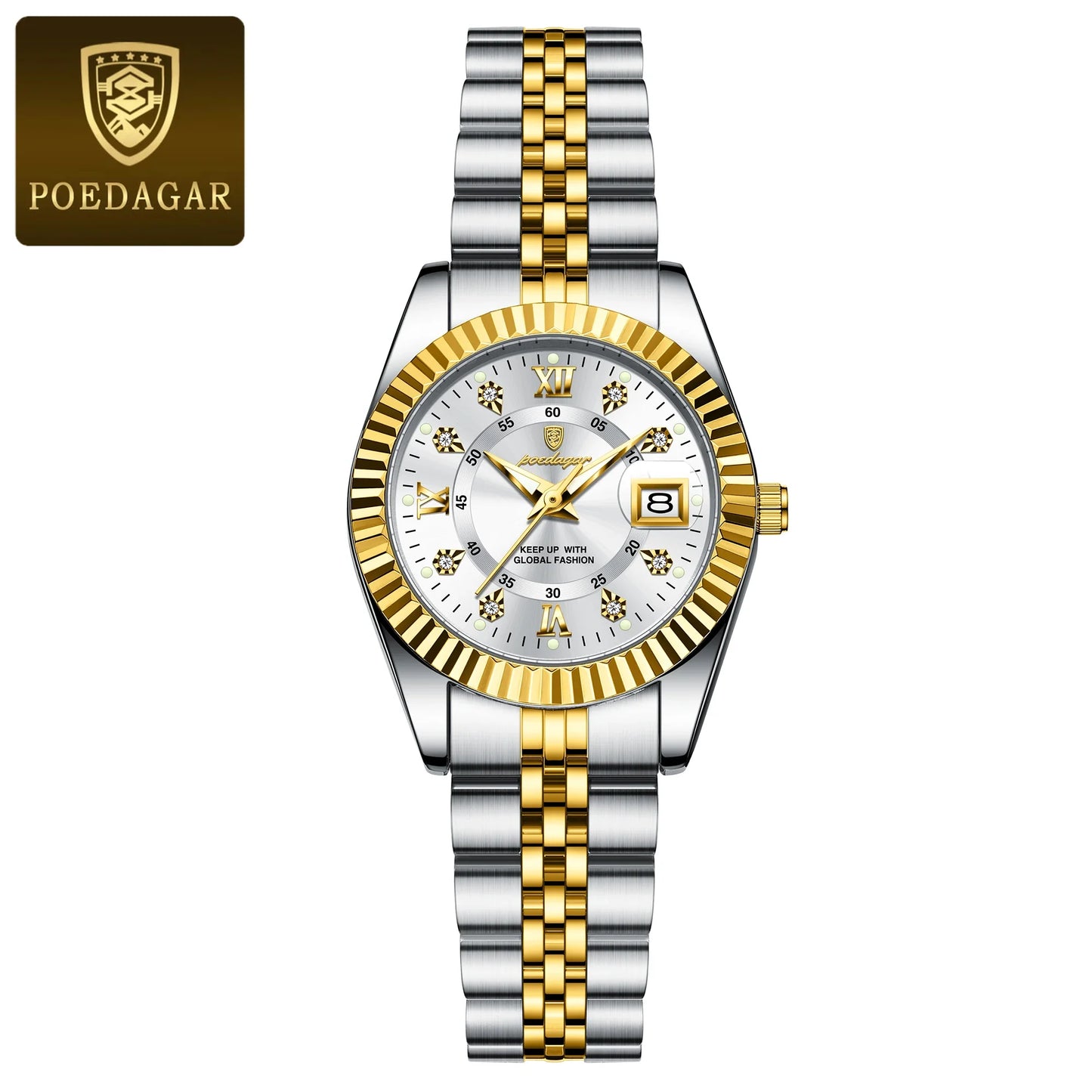 POEDAGAR Orologio da polso da donna alla moda Impermeabile Data luminosa Orologi da donna eleganti Orologio al quarzo in acciaio inossidabile per donna Reloj