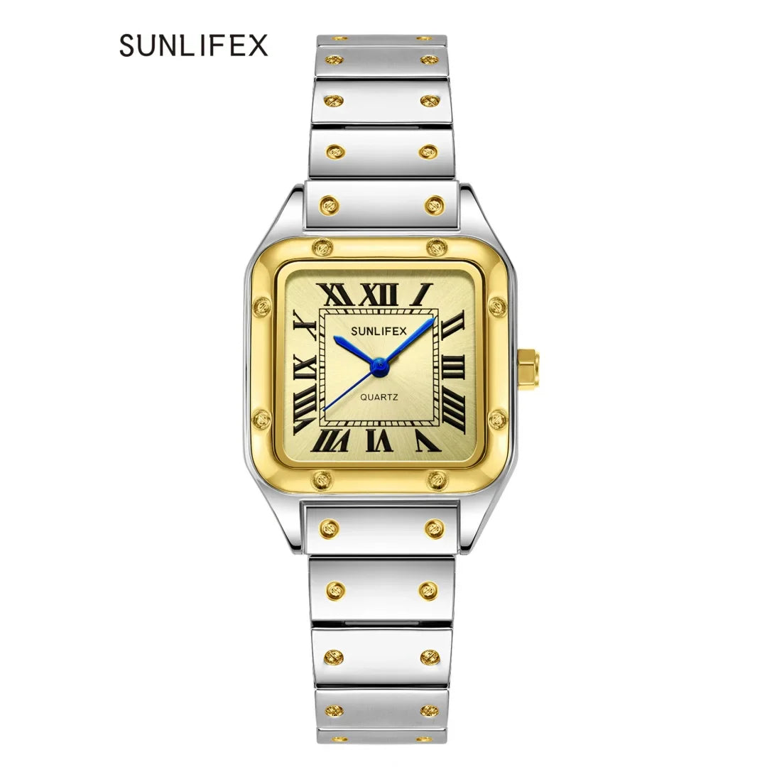 Orologi da donna quadrati Orologio da donna al quarzo Orologio da polso femminile Cinturino in bambù in acciaio inossidabile Orologio da donna casual Orologio Relogio Feminino