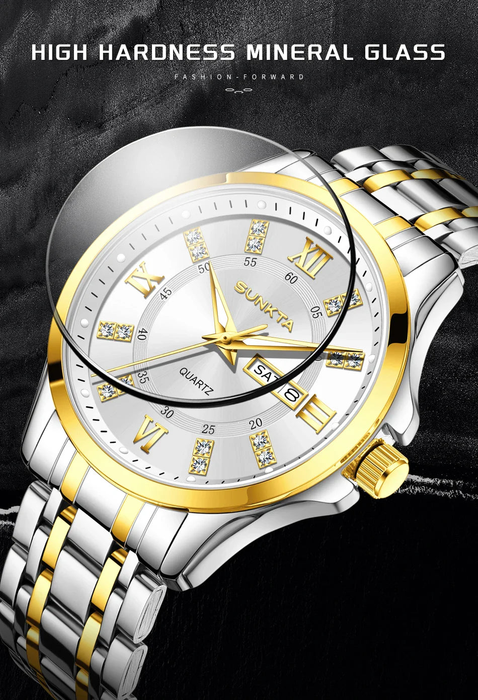 SUNKTA Orologio da Donna con Diamanti, Moda Creativa, Acciaio Impermeabile, Orologio al Quarzo Casual Luminoso con Bracciale