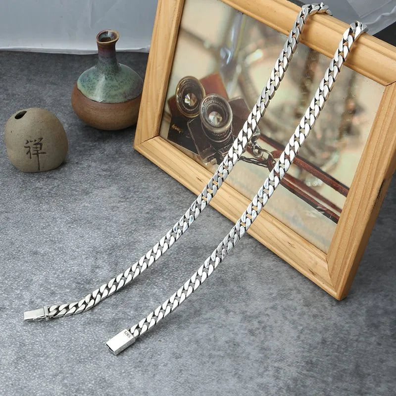 100% S925 Collana in argento sterling Bracciale Punk S925 Gioielli in argento Non sbiadisce mai Carry certificato Uomo Donna Gioielli Regali