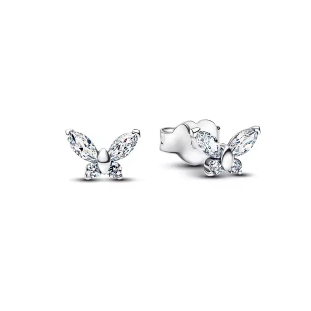2025 Orecchini a cerchio in cristallo per le donne Orecchini gioielli Farfalla rosa Bule Moon Star Orecchini originali in argento sterling 925