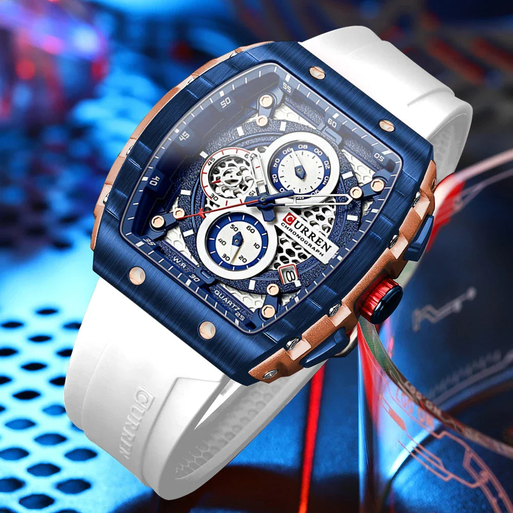 CURREN Orologio da uomo alla moda, marchio unico, design quadrato, lusso, nastro sportivo al quarzo, orologi da uomo impermeabili