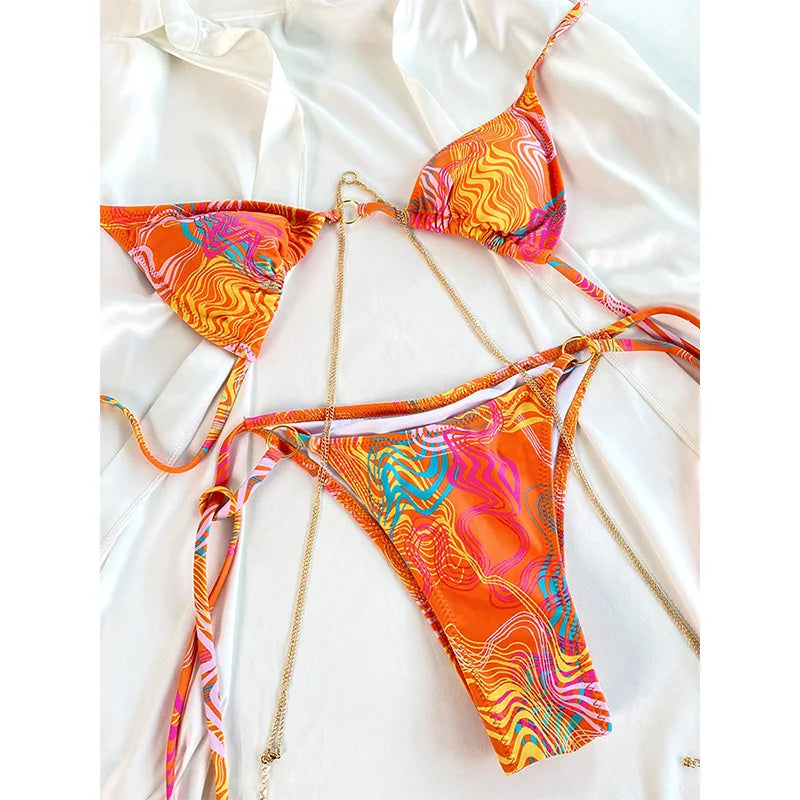 Miyouj Nuovi Bikini Stampati Costumi da bagno Donna Costume da bagno sexy Fasciatura Bikini Set 2024 Beachwear String Costumi da bagno Micro Biquinis