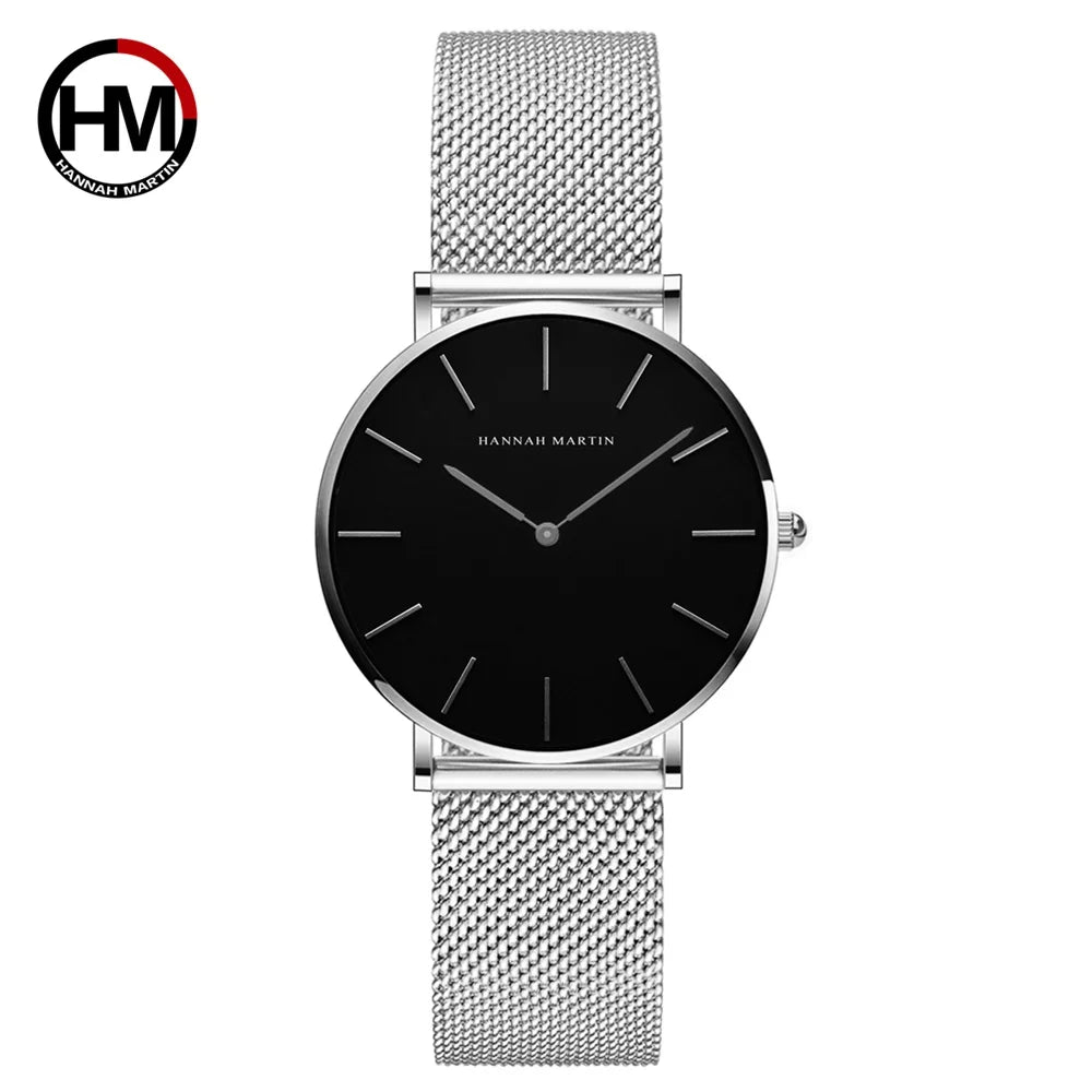 HANNAH MARTIN Movimento al quarzo giapponese in acciaio inossidabile di qualità del marchio Orologio Dropshipping da donna impermeabile da 36 mm in oro rosa completo