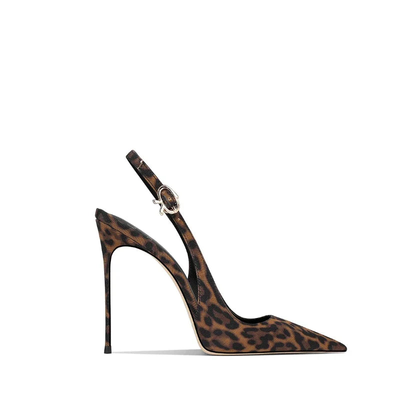 2025 Spring New Leopard Pattern Pointed French Luxury Small Comfortable Thin Heel Versatile High Heel Sandals for Women