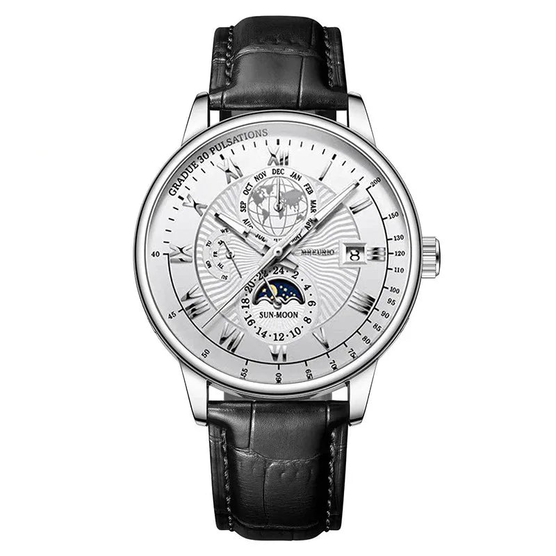 Orologio da uomo di lusso cronografo impermeabile modello fasi lunari orologio da polso da uomo luminoso in pelle orologi al quarzo da uomo orologio Casual