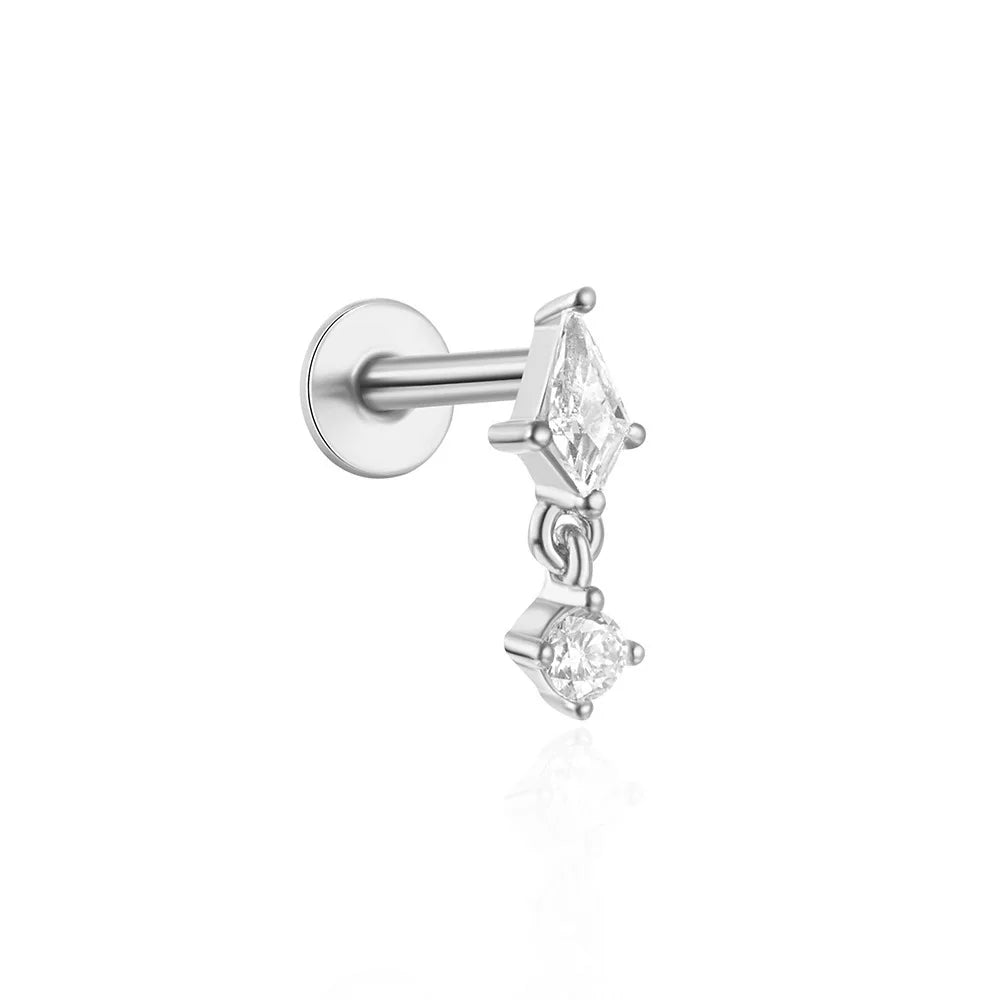Orecchini con polsini piatti filettati con nappa tempestata di diamanti di nuovo stile, accessori per orecchie in stile europeo e americano.