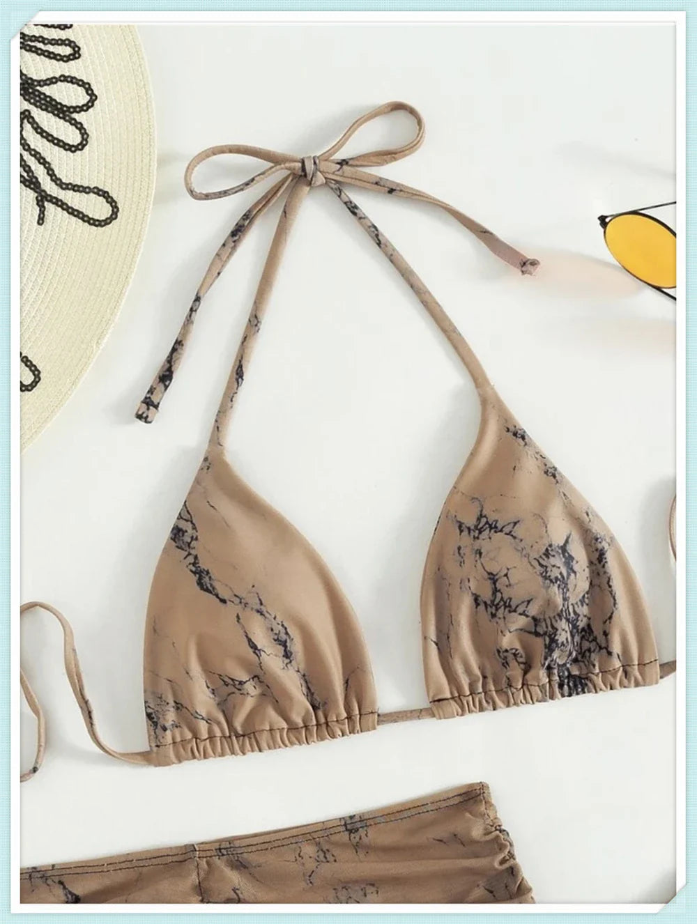 3 pezzi perizoma Bikini con gonna marmo texture costume da bagno donna costume da bagno Set costumi da bagno femminili abbigliamento da spiaggia nuoto estate