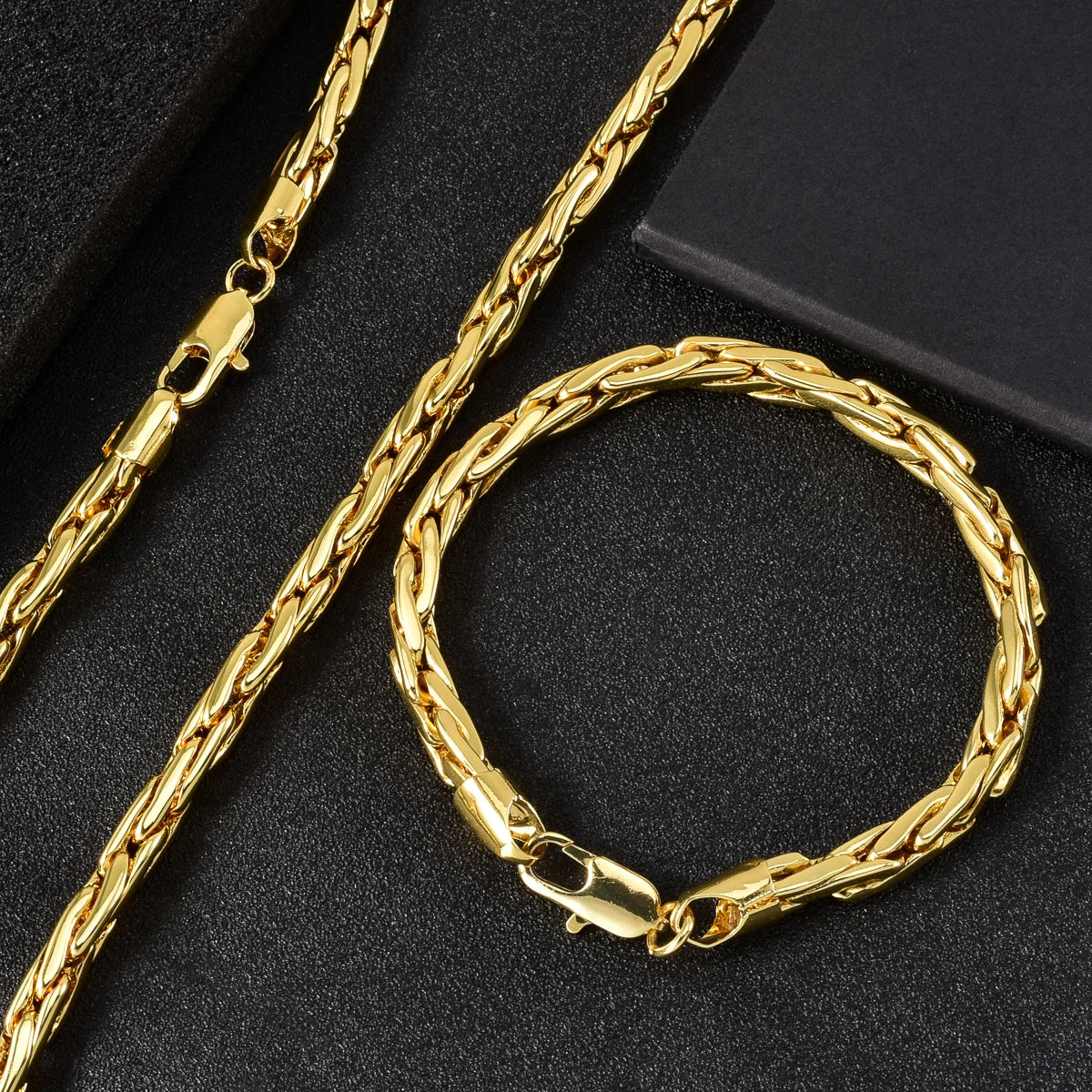 Set di bracciali con collana a catena intrecciata in rame minimalista per donna e uomo, gioielli semplici a strati, pronti, ipoallergenici