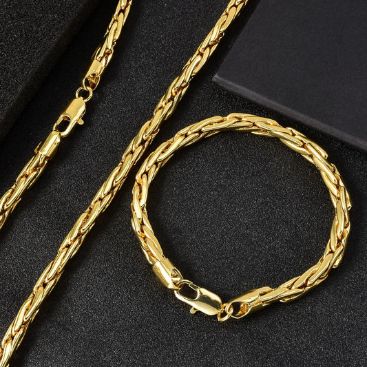 Set di bracciali con collana a catena intrecciata in rame minimalista per donna e uomo, gioielli semplici a strati, pronti, ipoallergenici