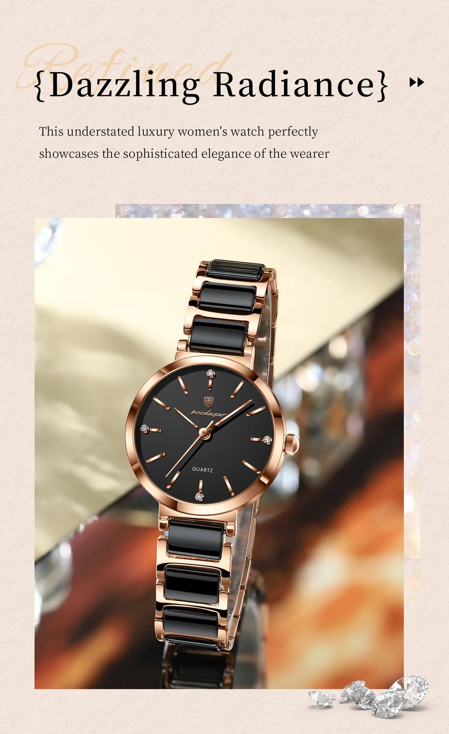 Orologio di lusso POEDAGAR Top Diamond per donna, orologio al quarzo da donna di alta qualità, impermeabile, in acciaio inossidabile, con scatola.