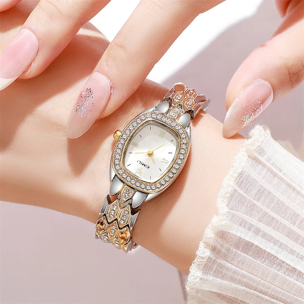 Orologio al quarzo moda donna placcato oro di lusso Semplice cinturino con fibbia di qualità per orologio da lavoro in acciaio inossidabile a forma di botte di Roma