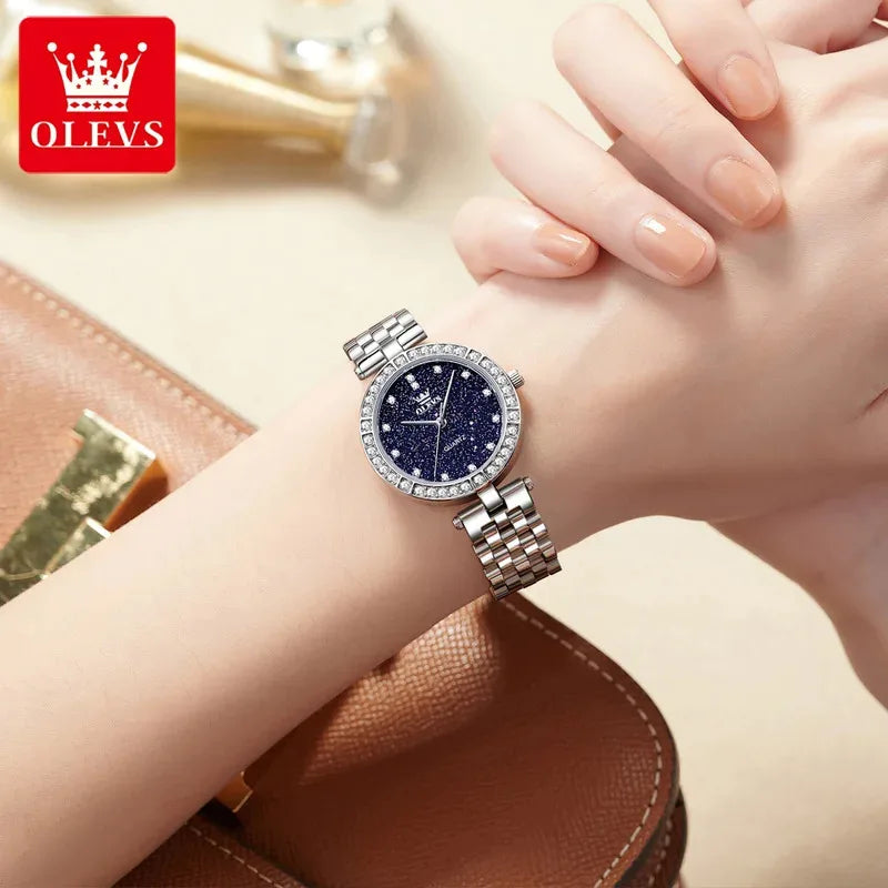 OLEVS 3641 Elegante orologio al quarzo da donna impermeabile Quadrante stellato luminoso in acciaio inossidabile con confezione regalo - Accessorio alla moda da donna