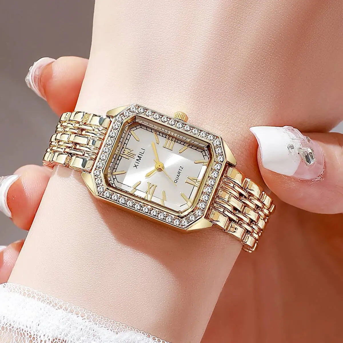 Orologi da donna rettangolari alla moda Orologio da donna al quarzo con strass Orologio da polso con cinturino Reloj Mujer (senza scatola)