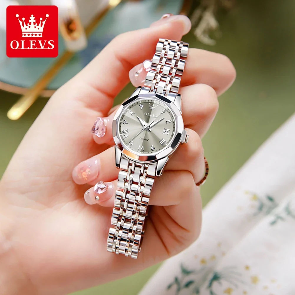 OLEVS 9931 Elegante Orologio da Donna di Lusso, Marca Originale, Movimento al Quarzo, Impermeabile, in Acciaio Inossidabile, Luminoso con Data