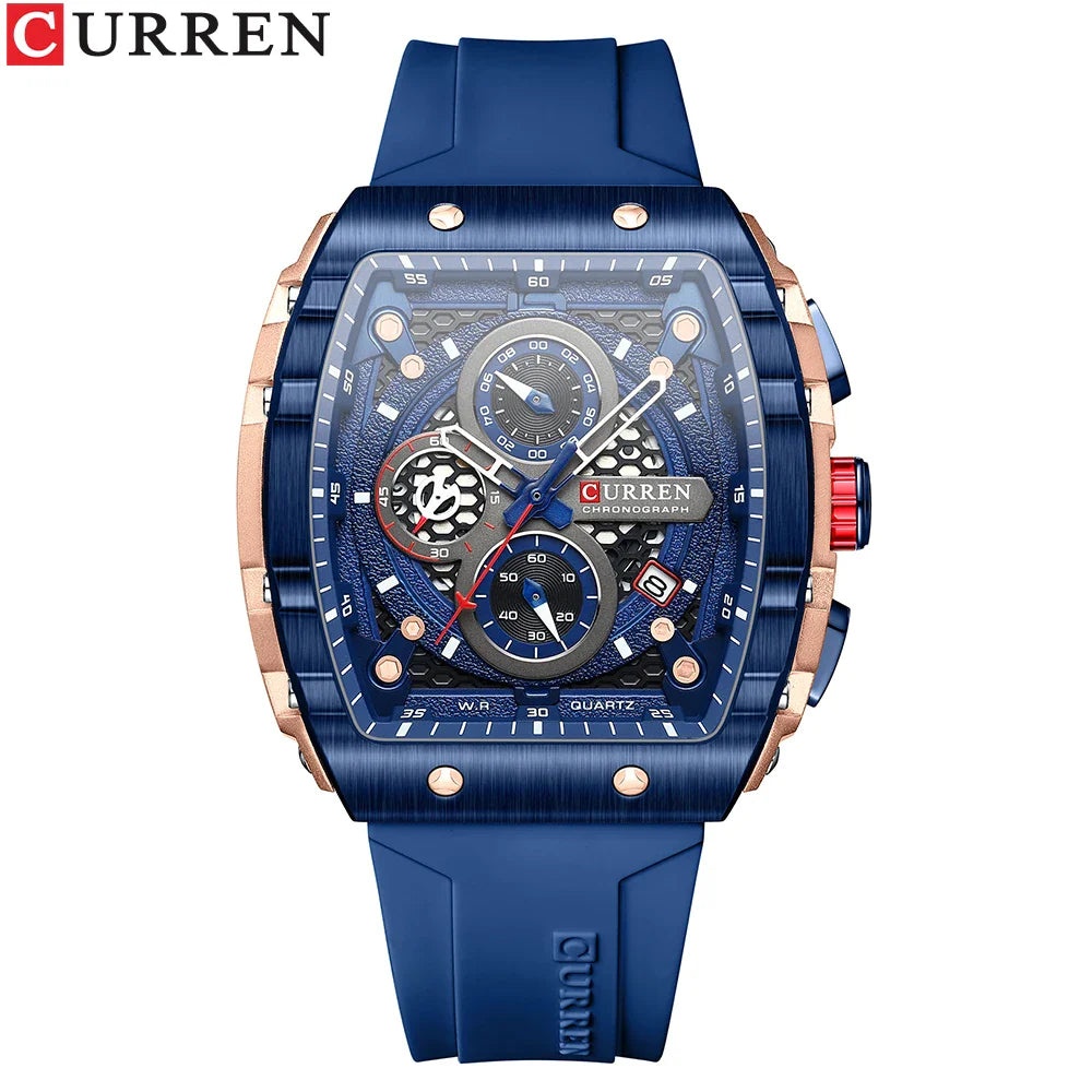 CURREN Orologio da uomo alla moda, marchio unico, design quadrato, lusso, nastro sportivo al quarzo, orologi da uomo impermeabili