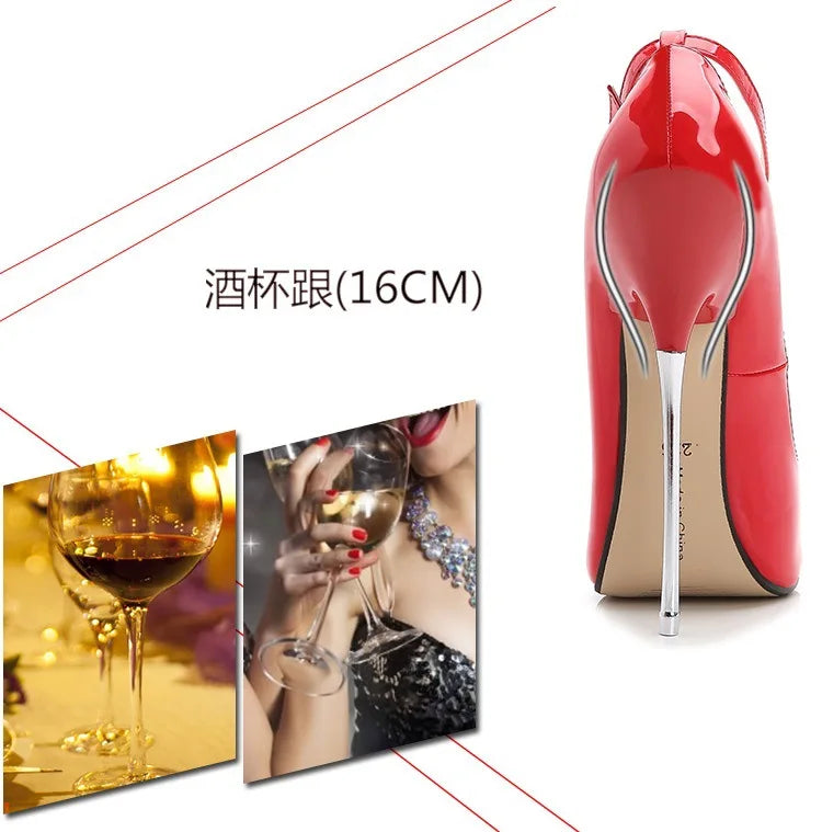 Sexy 16cm Extreme High Heels Pumps Shoes Woman Fashion Key Black Red Heeled Dance Party Wedding Office Shoes Ladies Large Size
