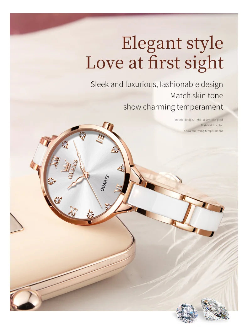Orologio da donna OLEVS 5872, elegante orologio al quarzo con cinturino in ceramica e acciaio, impermeabile, per donna.