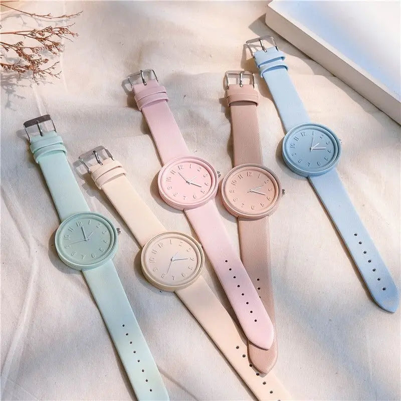 Simple Fashion Makaron Simple Women Watch Ins High Beauty Student uomo e donna Style Round Leisure Vintage orologio da polso al quarzo