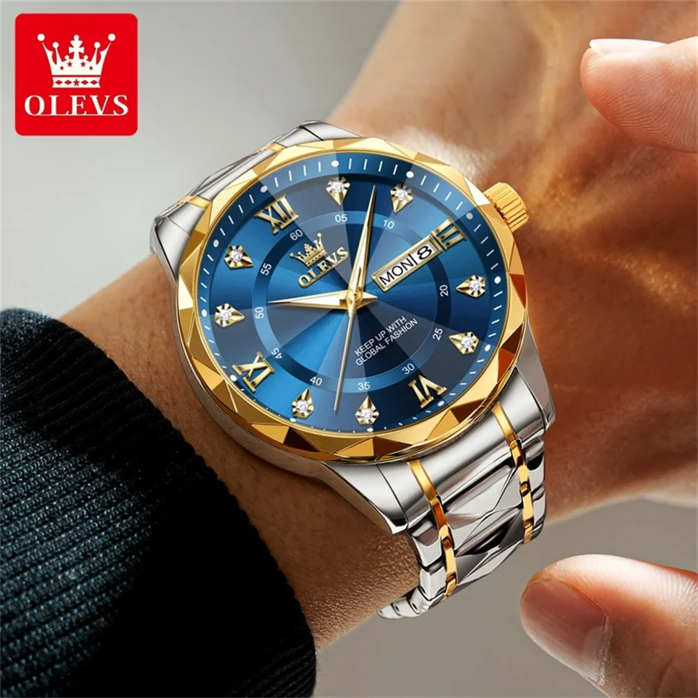OLEVS Orologio da uomo al quarzo originale Orologio da uomo di lusso con calendario aziendale alla moda in acciaio inossidabile Orologio da specchio a forma impermeabile