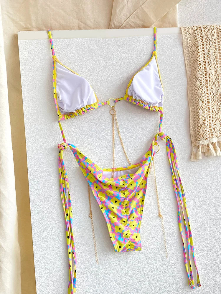 Miyouj Nuovi Bikini Stampati Costumi da bagno Donna Costume da bagno sexy Fasciatura Bikini Set 2024 Beachwear String Costumi da bagno Micro Biquinis