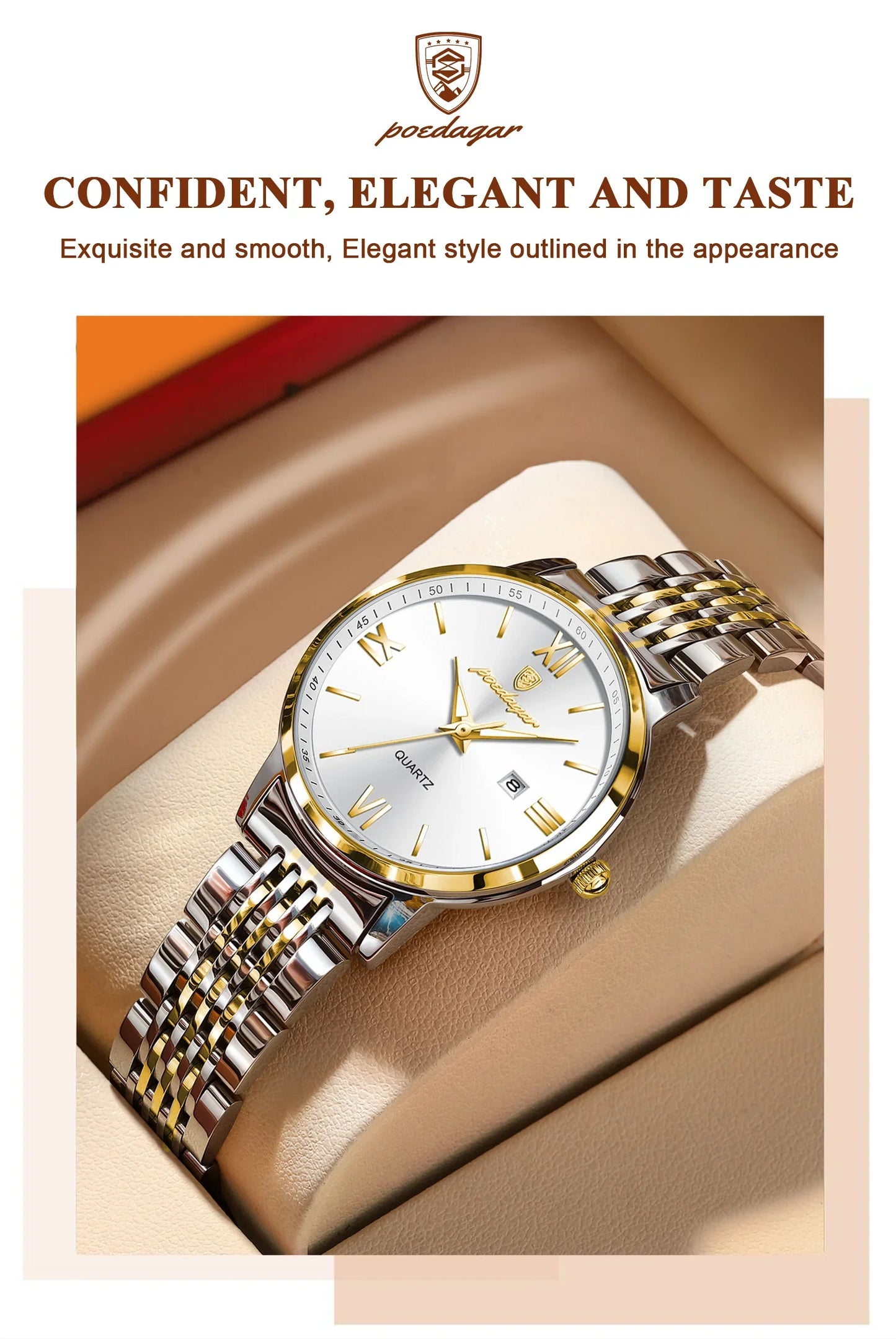 POEDAGAR Orologio da Donna Raffinato Impermeabile Luminoso con Data, Orologio da Polso Femminile di Alta Qualità in Acciaio Inossidabile, Elegante Orologio al Quarzo per Donne