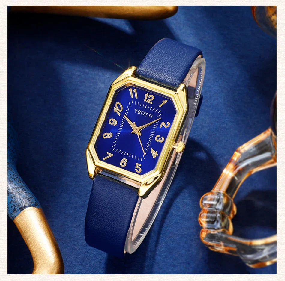 Orologi da donna quadrati di moda di lusso Orologio da polso al quarzo da donna di marca Classico semplice Femme Cinturino in pelle blu Relogio Feminino