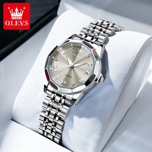 OLEVS 9931 Elegante Orologio da Donna di Lusso, Marca Originale, Movimento al Quarzo, Impermeabile, in Acciaio Inossidabile, Luminoso con Data