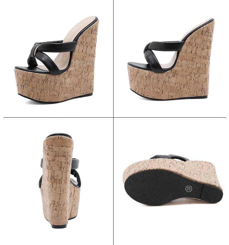 Aneikeh Wedges Heel Women Slippers Fashion Open Toe Platform Sandals Summer Super High Heels Female Party Shoes Size 35-42