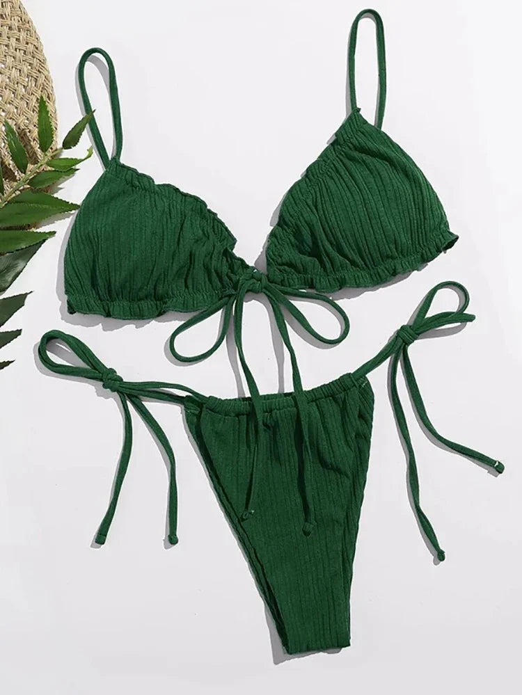 Nuovo Bikini Sexy 2026 a Righe, Costume da Bagno Donna Push-Up, Set Bikini Solido con Fascia, Abbigliamento da Spiaggia