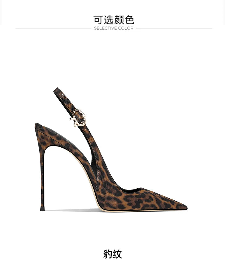 2025 Spring New Leopard Pattern Pointed French Luxury Small Comfortable Thin Heel Versatile High Heel Sandals for Women