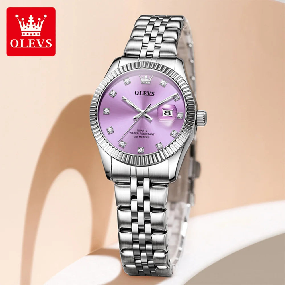 OLEVS 3705 Orologio da donna 30M Orologio al quarzo con data impermeabile per donna Orologio da donna di lusso con scala di diamanti a specchio ad alta durezza