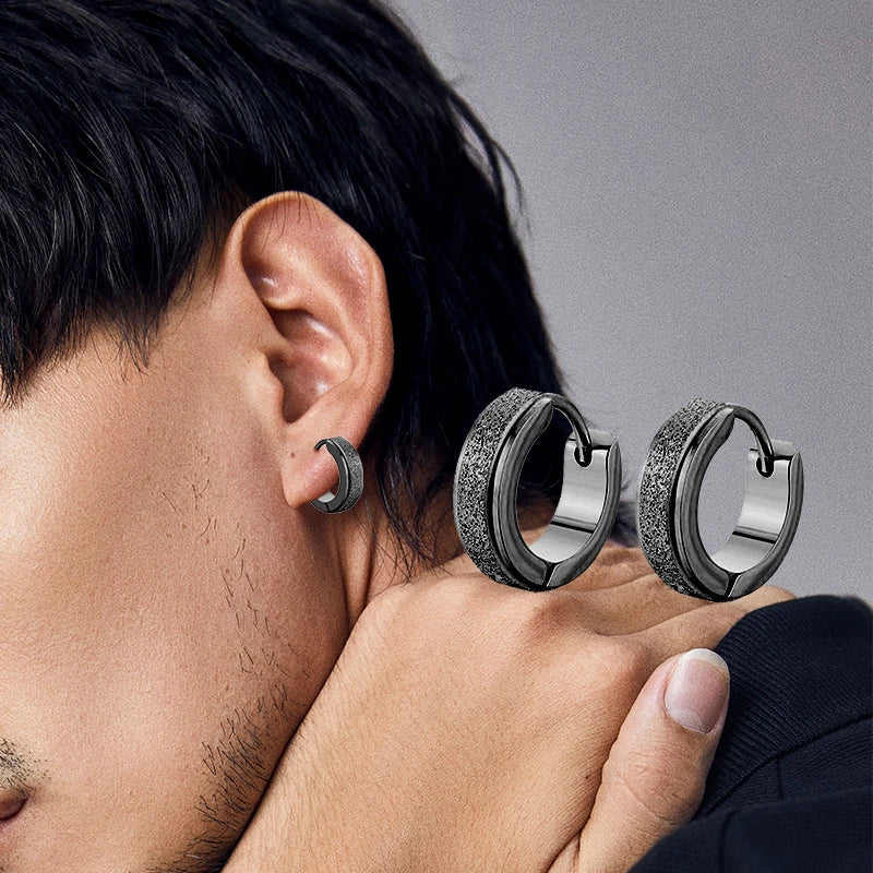 Orecchini a cerchio in acciaio inossidabile con glassa larga 2 pezzi orecchini rotondi neri per donna uomo Punk Vintage Circle Earring Jewelry Statement
