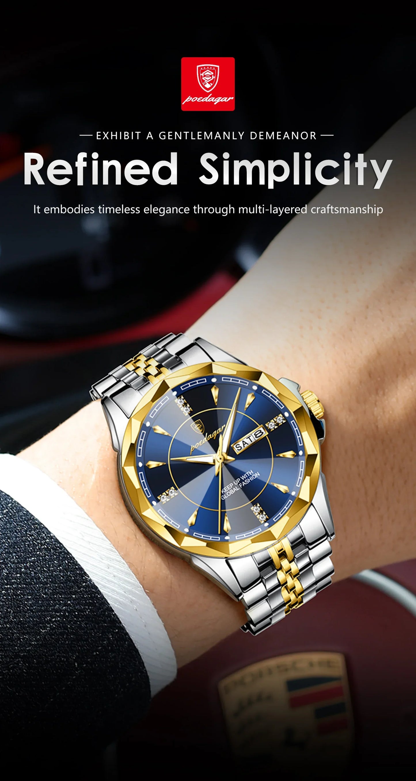 POEDAGAR Orologio da uomo di moda di lusso Top Business Impermeabile luminoso Data Settimana Orologi da uomo Orologio da polso da uomo in acciaio inossidabile al quarzo