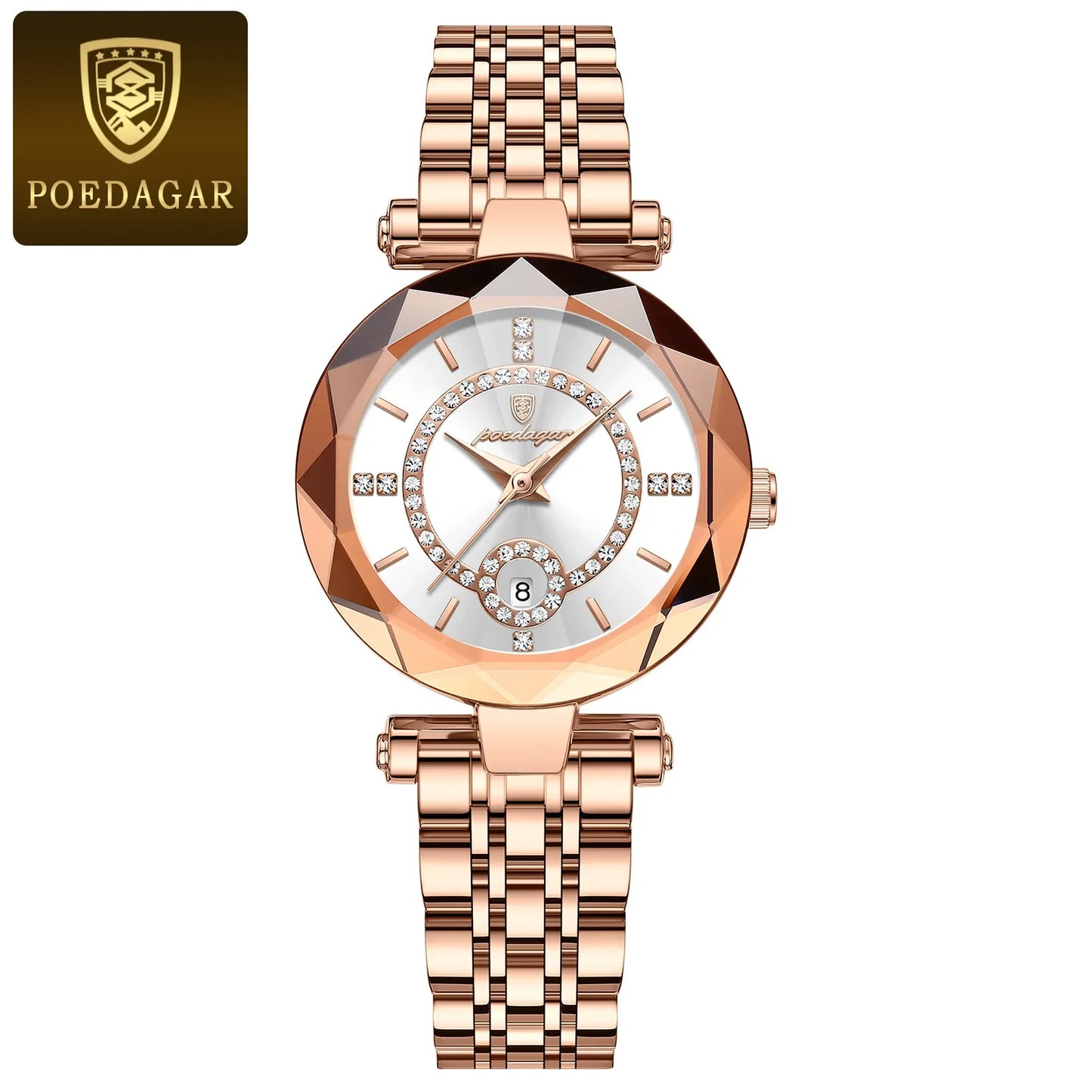 POEDAGAR Orologio da polso originale alla moda per donna Orologio da donna al quarzo con data in acciaio inossidabile impermeabile Orologi da donna casual di lusso