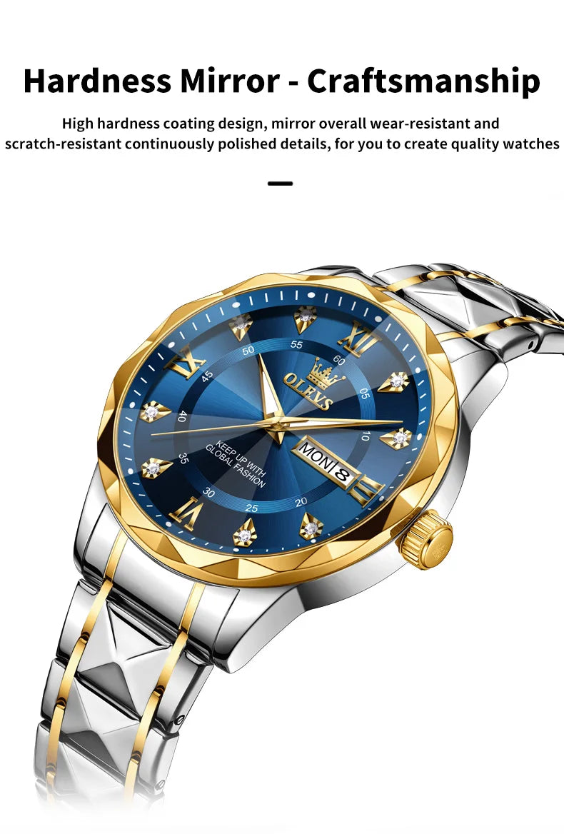 OLEVS Orologio da uomo al quarzo originale Orologio da uomo di lusso con calendario aziendale alla moda in acciaio inossidabile Orologio da specchio a forma impermeabile
