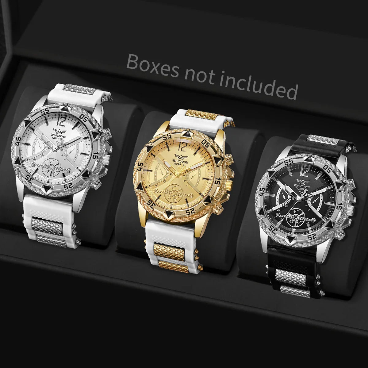 Set di 3 orologi sportivi da uomo alla moda, orologi da polso da uomo con quadrante grande e cinturino in silicone, Reloj Hombre (senza scatola)