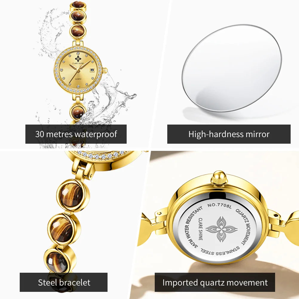 Orologio da donna CLARE SHINE Brand 7708, elegante orologio al quarzo di lusso, impermeabile, con datario, collezione Stellar Eyes.