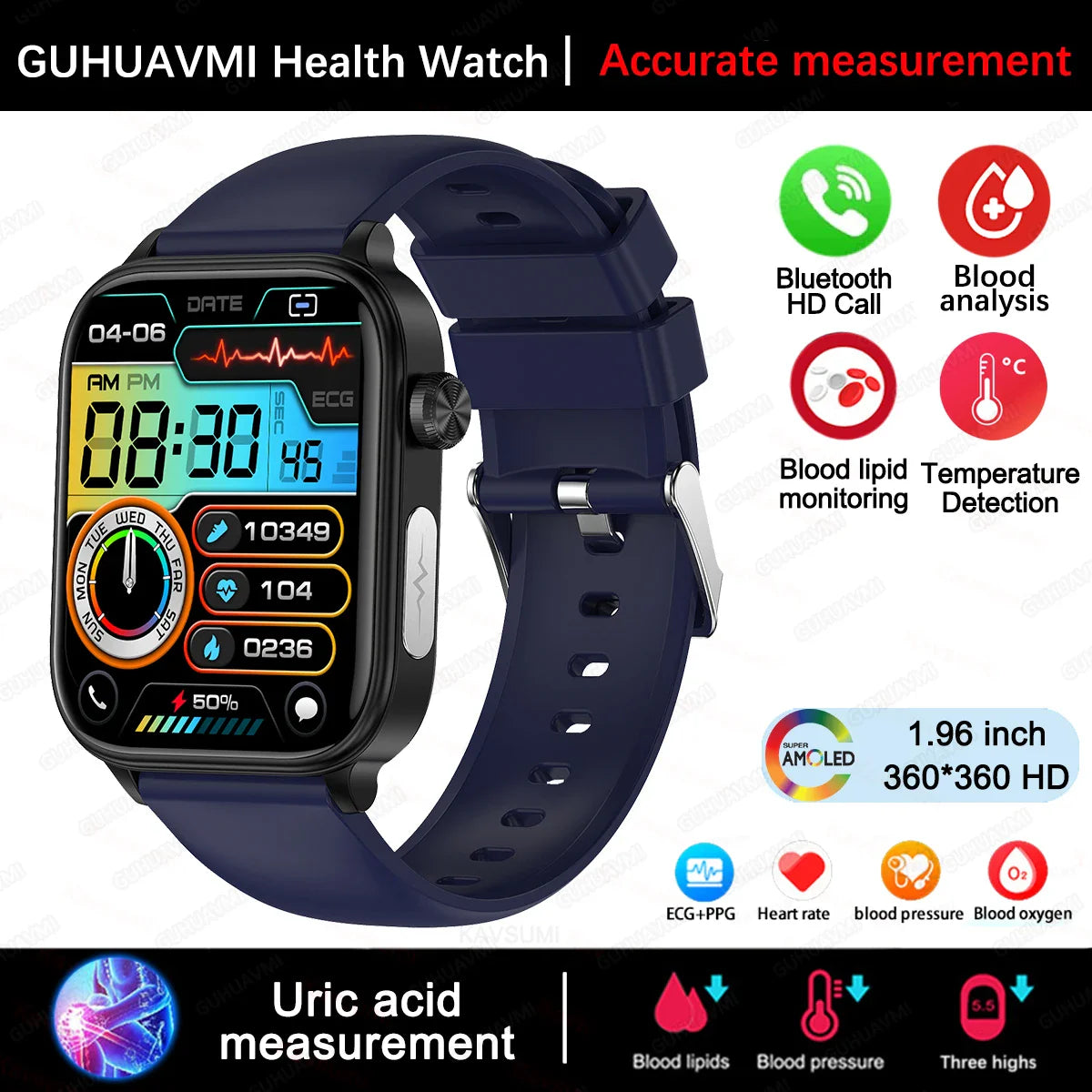 Nuovo 2025 Smartwatch per XIAOM1 con ECG+PPG, Monitoraggio Grasso Sanguigno e Acido Urico, Frequenza Cardiaca, Pressione Sanguigna, Chiamate Bluetooth per Uomini e Donne