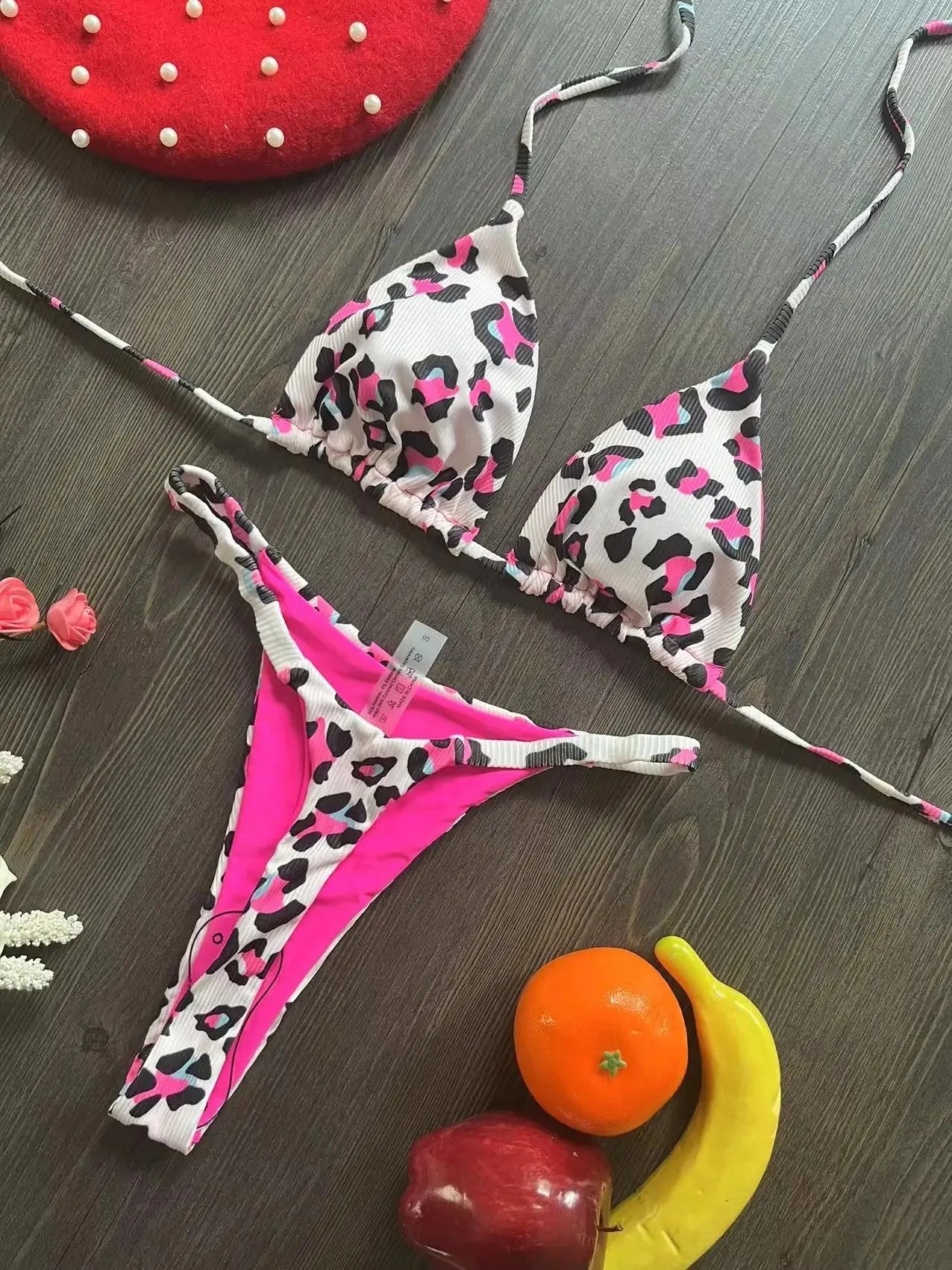 Bikini rugosi con scollo all'americana stampato Mini micro perizoma bikini costume da bagno femminile costumi da bagno donna bikini a due pezzi costume da bagno da bagno