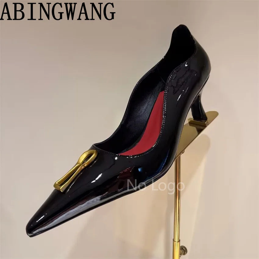 High Quality Leather Thin Heel Pumps Slip On Pointed Toe Suede Metal Shoes Women Sexy Party Sandals For Women Mujer
