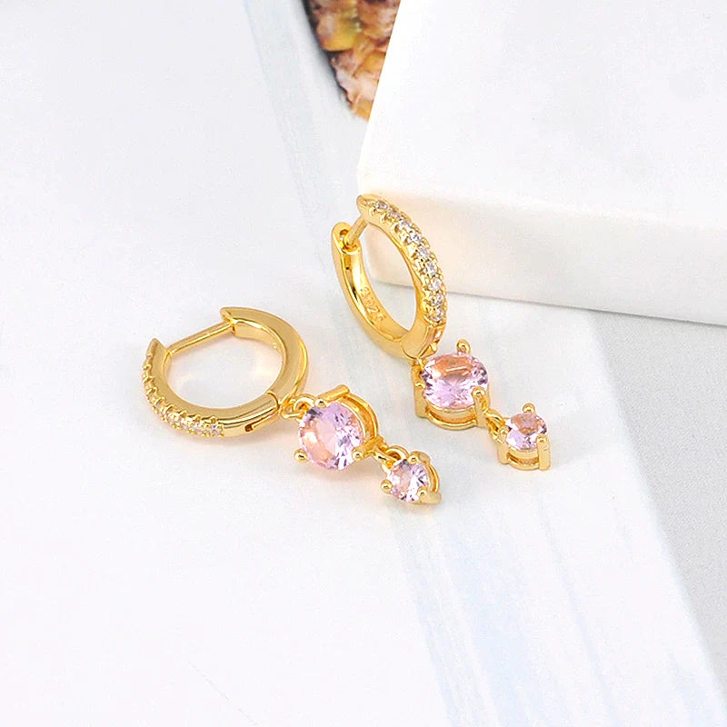 Lussuosa geometria 925 orecchio in argento sterling Ago rosa serie zircone orecchini a cerchio pendenti dolce moda regali di gioielli da sposa