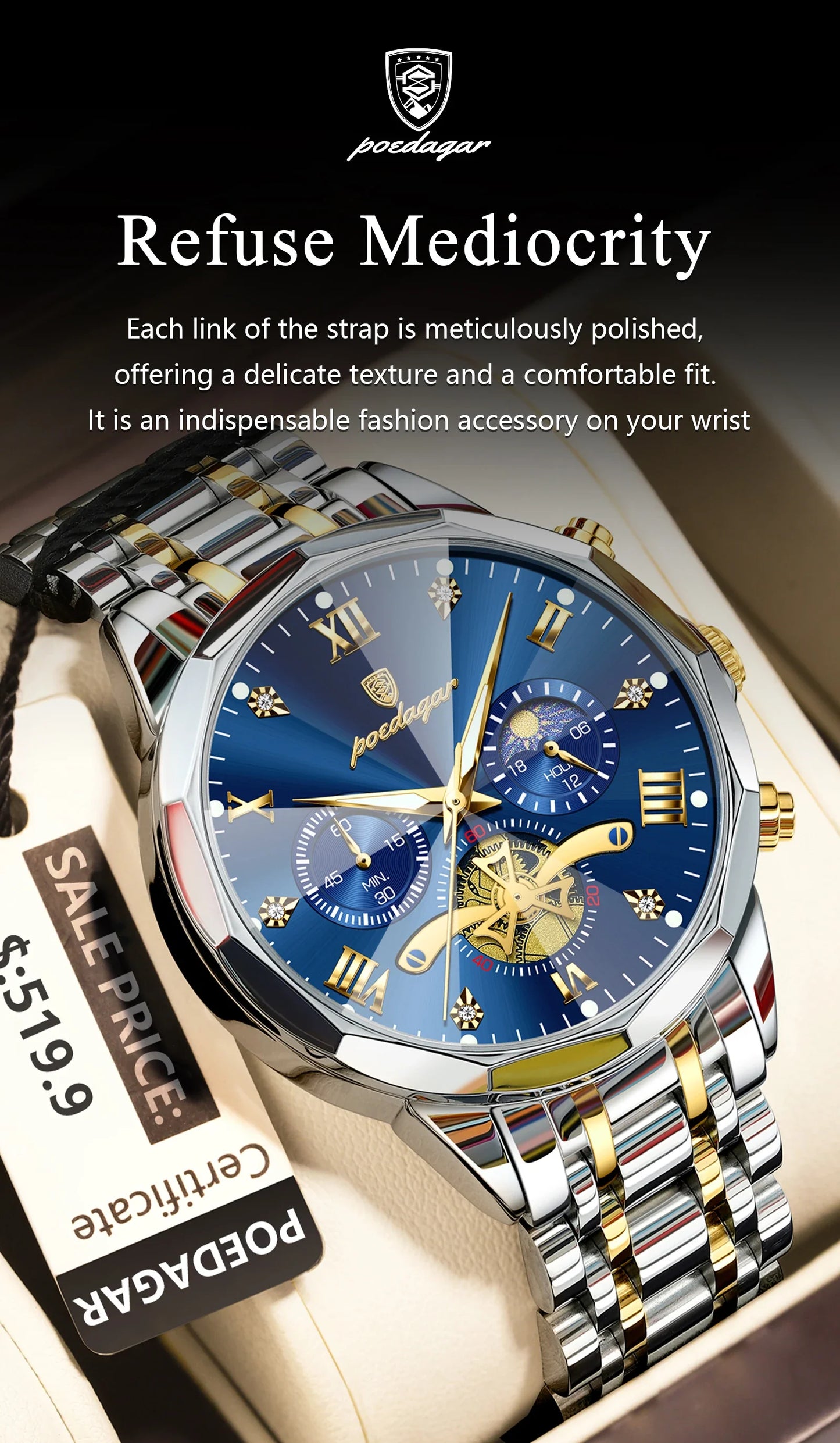 POEDAGAR Orologio da uomo di lusso Top originale impermeabile cronografo luminoso orologio da polso da uomo al quarzo in acciaio inossidabile orologi da uomo Reloj