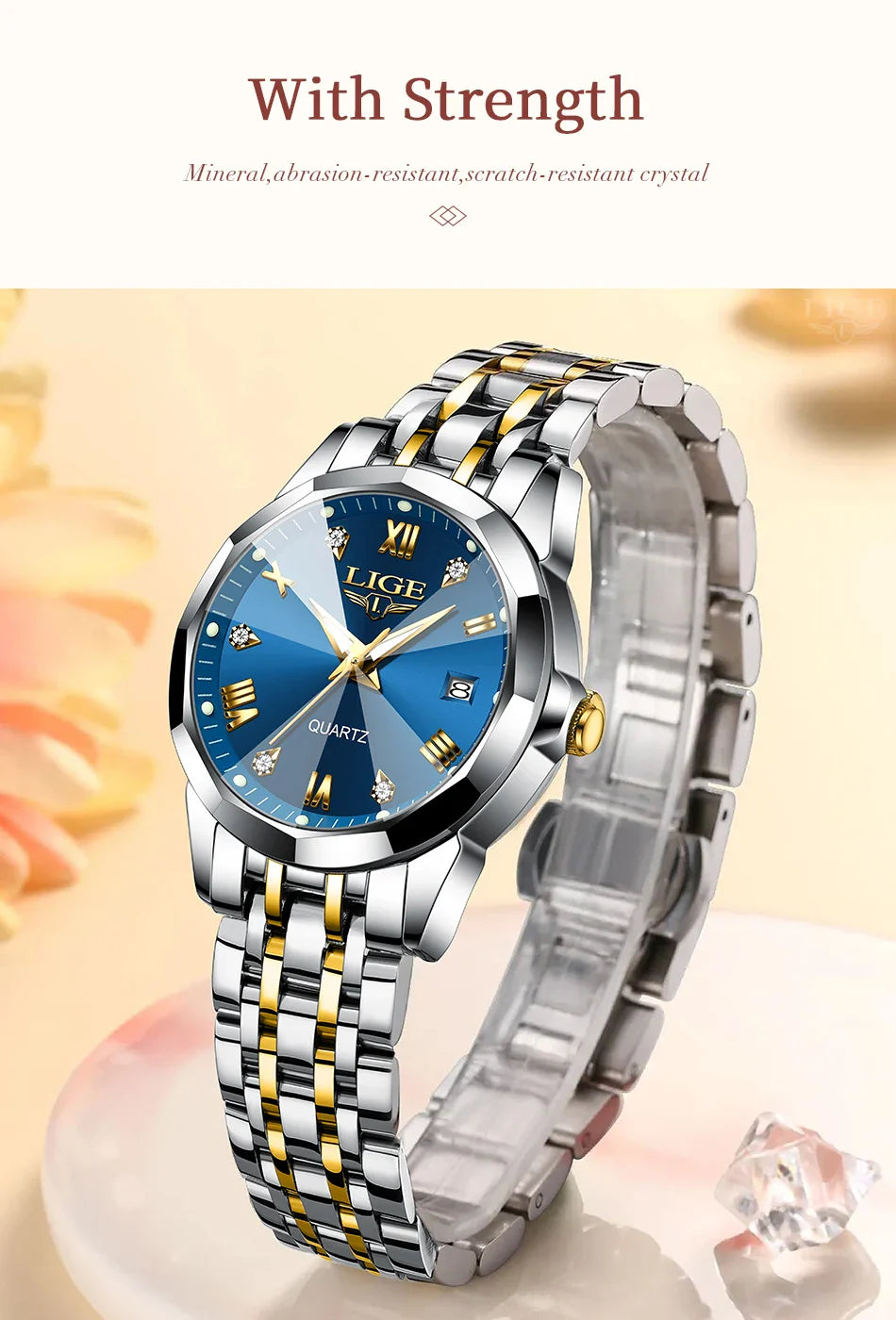 LIGE Orologio al Quarzo di Lusso per Donna, Elegante Bracciale Luminoso e Impermeabile, Regalo Ideale